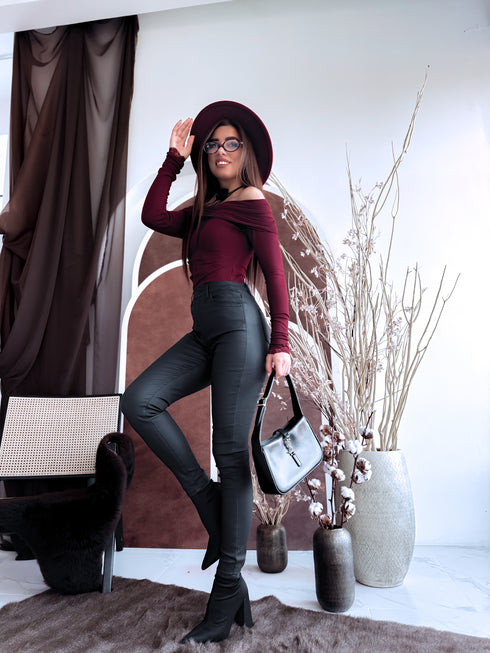 Ādas imitācijas bikses "THE 80'S SKINNY" SHW7309 - MELNAS